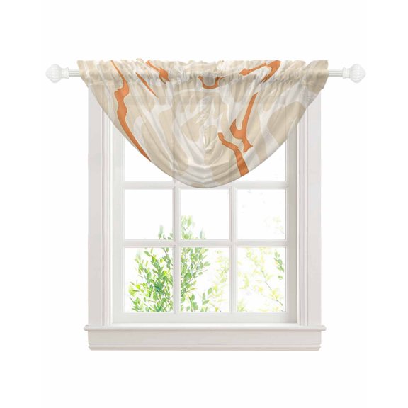 Orange Beige Sheer Waterfall Valance Curtains for Window, Ocean Coral Coastal Beach Abstract Rod Pocket Sheer Topper Swag Curtains for Living Room, Kitchen 38.5"W x 47.2"L, 1 Panel