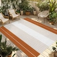 thumbnail image 1 of Orange Beige Stripe Outdoor Rug 5x8 Ft - Reversible Patio Rug Outdoor Camping Rugs, Modern Art Horizontal Striped Washable Indoor Outdoor Area Rugs, Non-Slip Outdoor Carpet Runner for Deck/Porch, 1 of 8