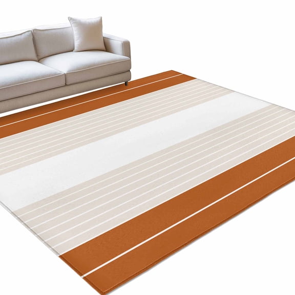 Orange Beige Stripe Washable Rug 4x6 Area Rug for Living Room Bedroom Non Slip Indoor Floor Rectangle Carpet Soft Low Pile Large Modern Art Horizontal Striped Entryway Rugs for Dining Room Office
