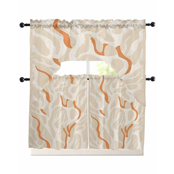 Orange Beige Swag Curtains for Living Room/Bedroom Windows, Ocean Coral Coastal Beach Abstract Kitchen Curtains and Valances Set 36 Inch Length, Light Filtering Swags Valance Curtain Panels