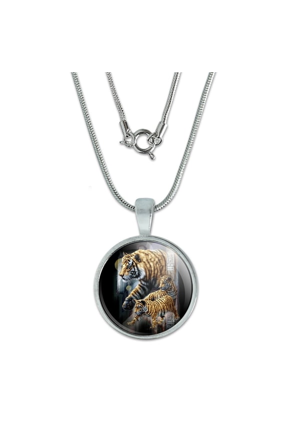 Orange Bengal Tigers 0.75" Pendant with Sterling Silver Plated Chain