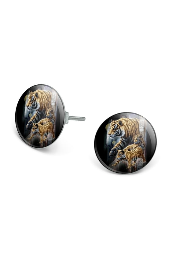 Orange Bengal Tigers Novelty Silver Plated Stud Earrings