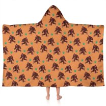 Orange Bigfoot and Grass Pattern Hooded Bath Towel，50"x30" for Ages 3 To 12 Kids, Quick Dry Lightweight Soft Microfiber Hood Beach Towel Cover Up for Kids