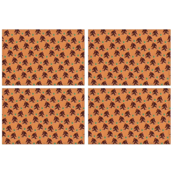 Orange Bigfoot and Grass Pattern Summer Placemats Table Placemats Set Of 4-Linen Kitchen Washable Placemats Table Mats 11.8"x17.7" Non-Slip Heat Resistant