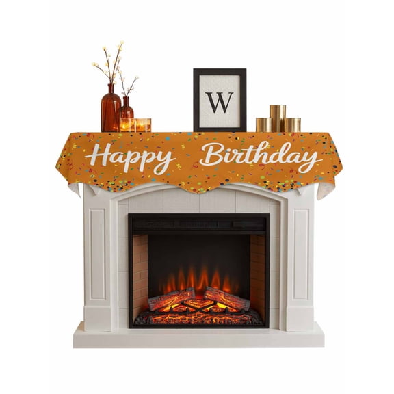 Orange Birthday Fireplace Mantle Scarf, Colorful Confetti Ribbons Polka Dots Classroom Mantel Cover Table Runner for Home Living Room Door Window, Indoor Outdoor Holiday Party Decor 17" x 70"