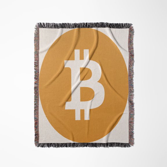 Orange Bitcoin With Circle, Woven Blanket