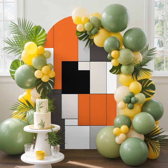 Orange Black Arch Backdrop Cover, 6.6FT, Gray Geometric Abstract Color Block Modern Spandex Arch Covers Double-Sided Backdrop for Wedding Birthday Party Photo Background Decoration