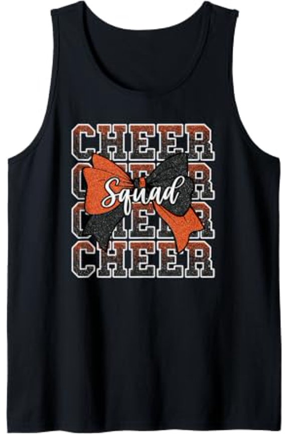 Orange Black Bow Cheer Squad Sport Cheerleader Cheerleading Tank Top Size S-3XL