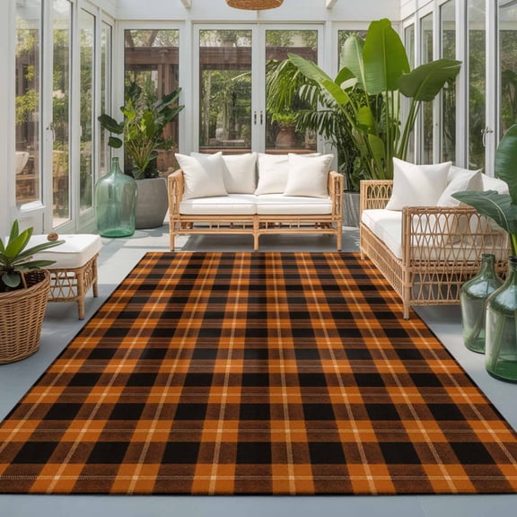 Orange Black Buffalo Plaid 9'x12' Large Area Rugs Country Rustic Classic Farmhouse Checkered Washable Area Rugs Non-Slip Indoor Floor Mats Large Carpet for Living Room Bedroom Dining Room