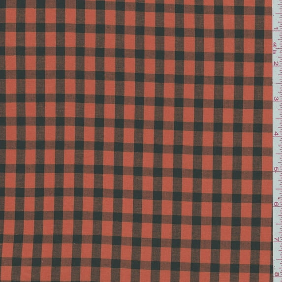 Orange/Black Check Shirting, Fabric Sold By the Yard
