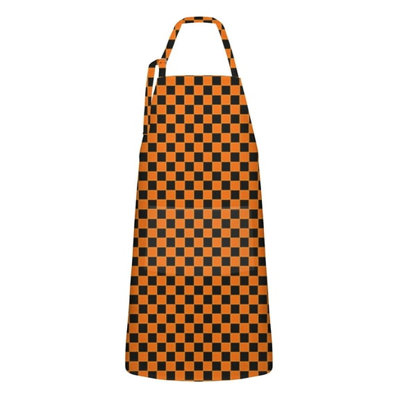 Orange and Black Checkered Pattern Apron-Garden Aprons for Women with Pockets-Cotton Linen Waterproof Kitchen Cooking Gardening Aprons Adjustable for Kitchen,Cooking,BBQ and Salon 33x27 Inch