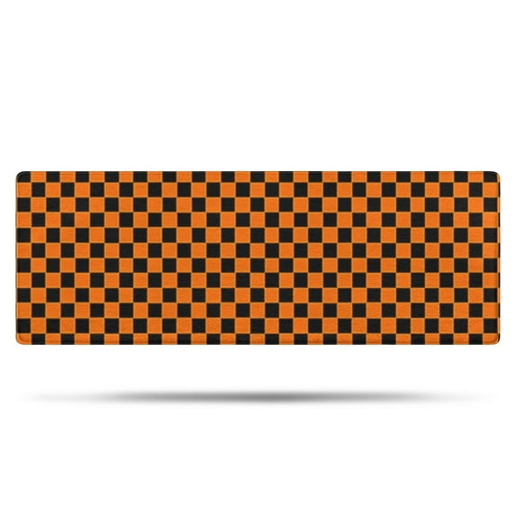 Orange and Black Checkered Pattern Bathroom Rugs Mat,Non Slip Microfiber Bathroom Rug,Rubber Backing,Soft Bathroom Mats for Bathroom Floor,Tub and Shower,47x17in(120x43cm)