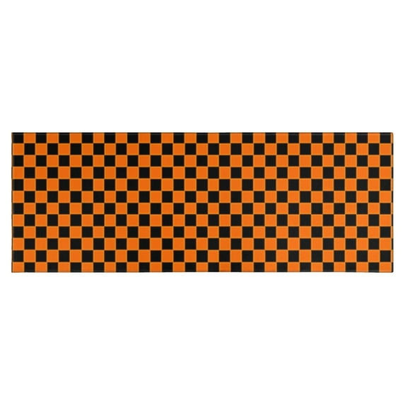 Orange and Black Checkered Pattern Kitchen Rug Mat,Kitchen Runner Rugs Non Skid Washable,Decorative Kitchen Floor Mats for Kitchen,Sink,Laundry,17"X47"