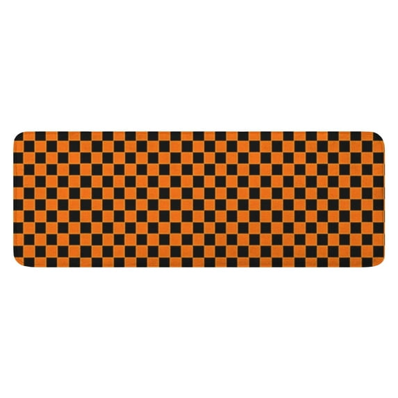 Orange and Black Checkered Pattern Kitchen Rug Mat,Kitchen Runner Rugs Non Skid Washable,Decorative Kitchen Floor Mats for Kitchen,Sink,Laundry,17"x47.2"