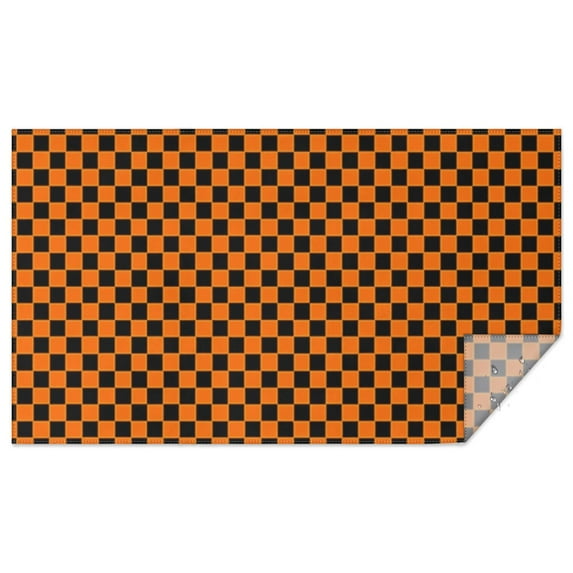 Orange and Black Checkered Pattern Rectangle Tablecloth 60"x102",Waterproof Polyester Rectangle Table Cloth, Wipeable Spillproof Polyester Tablecloth for Dining, Camping, Indoor and Outdoor
