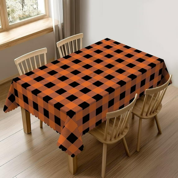 Orange Black Checkered Table Cloth for Dining Tables, Reusable Gingham Buffalo Check Plaid Halloween Tablecloths Fall Checked Decor Rectangle Table Covers for Kitchen,Holiday,Party 60x84In