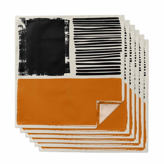 Orange Black Cloth Napkins, Farmhouse Striped Modern Abstract Art Washable and Reusable Dinner Napkins Set of 6, Table Napkin for Kitchen Party Birthday Wedding Hotel Housewarming 20"x20"