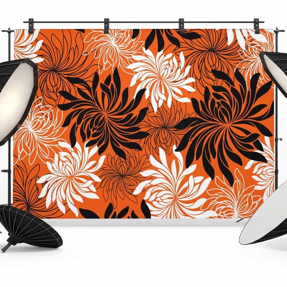 Orange Black Floral Photography Backdrop 7x5FT, Vintage White Black Flower Orange Photo Backdrops, Background for Photography Studio Photo Studio Background, Back Drop for Photoshoot