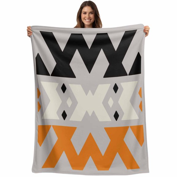 Orange Black Geometric Blanket Soft Cozy Warm Throw Blanket for Couch, Plush Fuzzy Flannel Fleece Blankets for Sofa, Modern Abastract Lines Grey Bed Blankets Lightweight Gifts for Women, 30"x40"