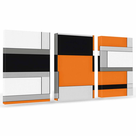Orange Black Geometric Canvas Wall Art 3 Panels, Abstract Patchwork Modern Art Framed Wall Decor Modern Artwork Prints Painting for Living Room, Bedroom, Kitchen & Cafe Decor 12" x 16"