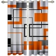 thumbnail image 1 of Orange Black Gray Square Geometry Line Blackout Curtains, Modern Mid Century Living Room Curtains, Room Darkening Eyelet Drapes, Suitable For Bedroom Dorm Room 26"W x 45"L (Pack of 2), 1 of 6