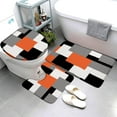 thumbnail image 1 of Orange Black Gray White Bath Mat 3 Piece Set Bathroom Rug Abstract Geometric Geometry Squares Modern Fashion Toilet U-Shaped Carpet, 1 of 3