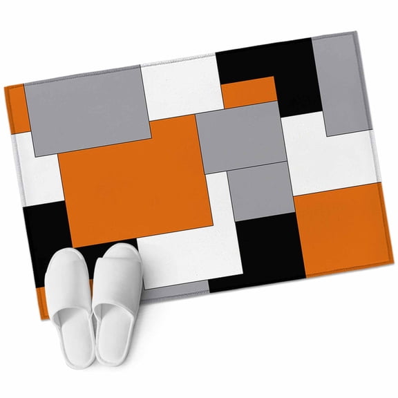 Orange Black Grey Bathroom Mat 2x3 FT, Non Slip Small Kitchen Mat, Middle Century Irregular Geo Abstract Art Washable Soft Backed Front Door Throw Rug Indoor Outdoor Doormat for Entryway Sink