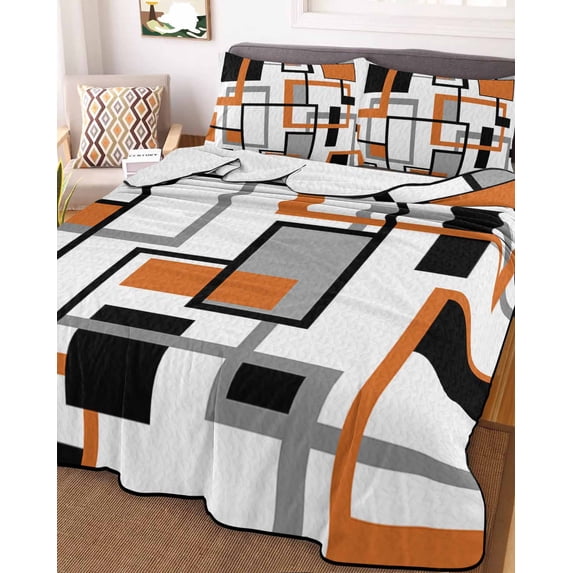Orange Black Grey Geometric King Size Down Alternative Comforter,Lightweight Comforter Quilt Bedding Set with Pillow Shams Middle Century Modern Abstract Art Bed Comforter Duvet Insert 96"x106"