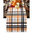 thumbnail image 1 of Orange Black Grey Plaid Table Runner-Cotton Linen- 108 Inch Holiday Dresser Scarves, Simple Check Stripes Lines Country Tablerunner for Kitchen Coffee/Dining Living Room Dinner Scarf Décor 13x108, 1 of 7