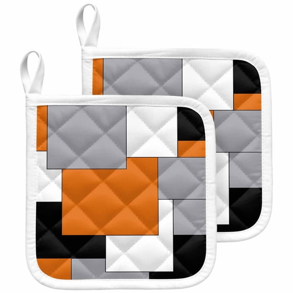 Orange Black Grey Pot Holders for Kitchen Heatproof Potholder, 2 Pack Middle Century Irregular Geo Abstract Art Hot Pads Multipurpose Oven Pads Cloth Potholders Trivet for Cooking and Baking