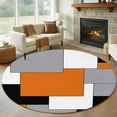 thumbnail image 1 of Orange Black Grey Round Area Rug 5 FT, Non Slip Bedroom Area Rug, Middle Century Irregular Geo Abstract Art Washable Soft Circular Carpet Floor Mat for Kitchen Dining Room Foyer Balcony Dorm, 1 of 9