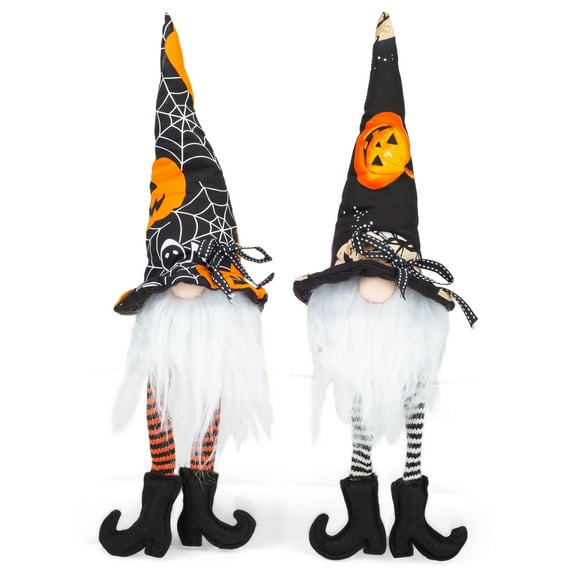 Orange Black Hairy Gnome Witch 19 inch Cotton Blend Decorative Shelf Sitter Figurine Set 2