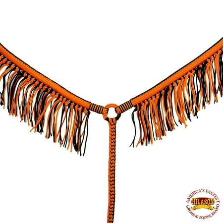 Orange / Black Horse Breast Collar Braided Paracord With Fringes Hilason