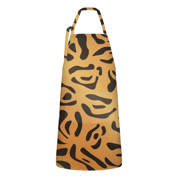 Orange and Black Of Leopard Print Apron-Garden Aprons for Women with Pockets-Cotton Linen Waterproof Kitchen Cooking Gardening Aprons Adjustable for Kitchen,Cooking,BBQ and Salon 33x27 Inch