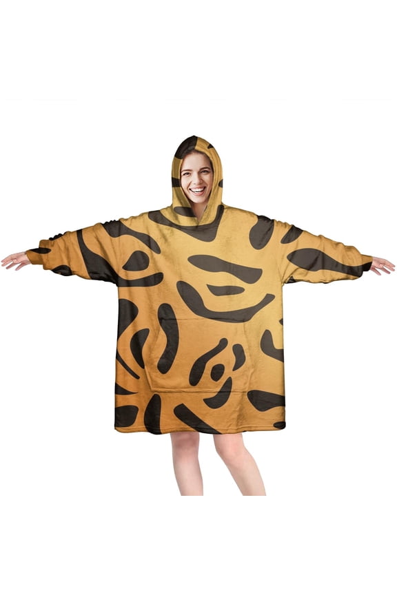 Orange and Black Of Leopard Print Wearable Oversized Blanket,Wearable Blanket Hoodie for Adults,Cozy Hooded Blankets with Super Pockets,Super Warm Fuzzy Pullover for Women & Men