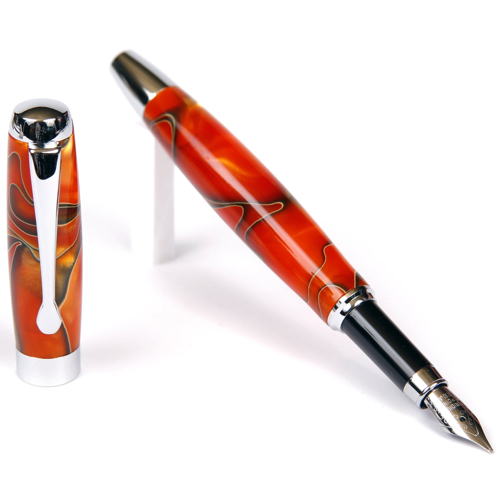 Orange & Black Marbleized Gloss Body, Tuscany Fountain Pen (Nib Medium Tip)
