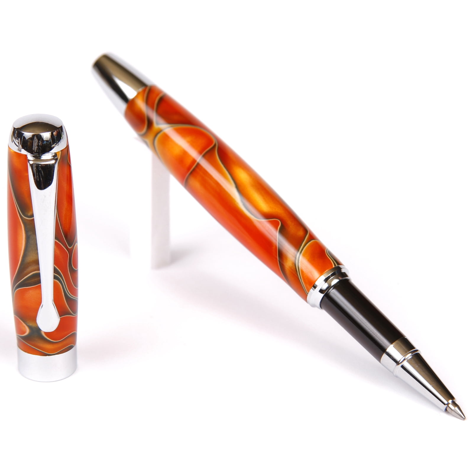 Orange & Black Marbleized Gloss Body, Tuscany Rollerball Pen (Black Ink, Medium Tip 0.7 MM)