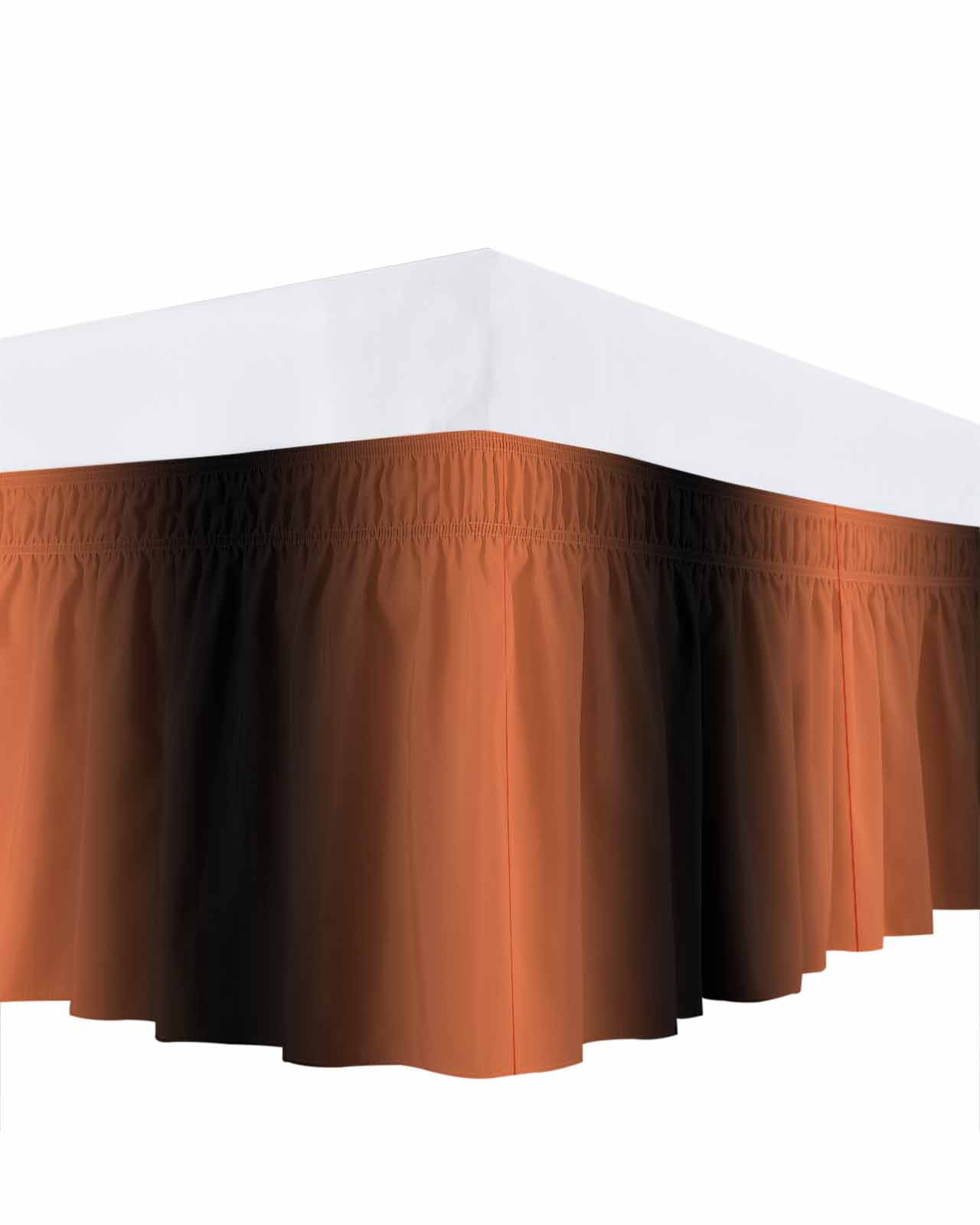 Orange Black Ombre Bed Skirt Cal King Size, Modern Gradient Abstract Art Wrap Around Bed Skirting with Adjustable Elastic Strap, Dust Ruffled Pleated Bedskirts 16 Inch Drop for Bedroom Cal King Beds