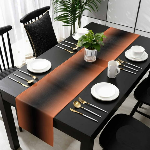 Orange Black Ombre Cotton Linen Small Table Runner 13 x 60 inch Modern Gradient Abstract Art Non-slip Rectangular Dining Table Decor for Wedding Party Holiday Dinner