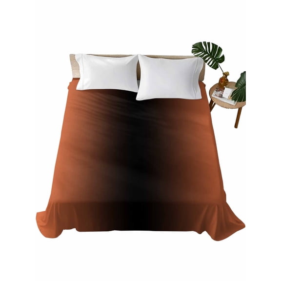 Orange Black Ombre King Size Flat Sheet Only, Hotel Luxury Microfiber Bed Top Sheets, Modern Gradient Abstract Art Soft Breathable Bedding Sheet for Bedroom, Easy Care - 105" x 98"