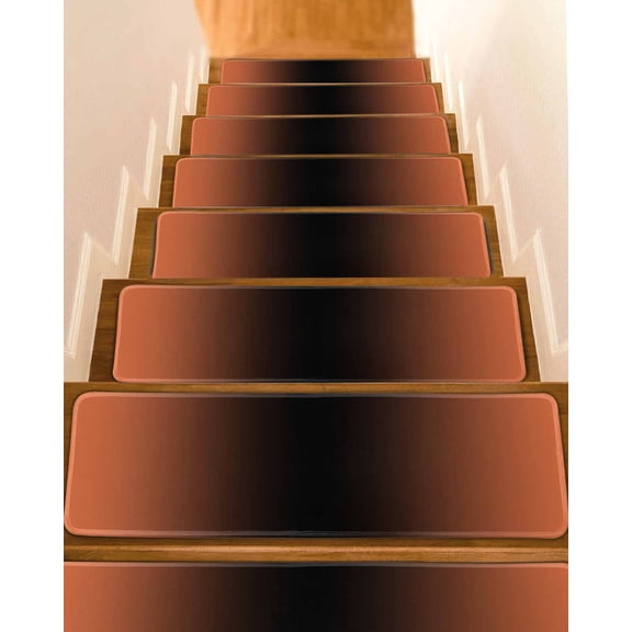 Orange Black Ombre Stair Treads for Wooden Steps Indoor Runner Rug Carpet, Modern Gradient Abstract Art 4 Pieces Peel and Stick Staircase Step Treads Covers Washable Throw Door Mats, 30"x8"