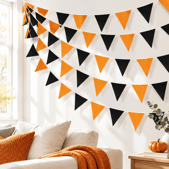 Orange Black Party Decorations Orange Black Burlap Banner Triangle Pennant Flag Linen Garland Streamers for Graduation Halloween Fall Birthday Thanksgiving Garden Party Decor Supplies