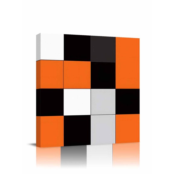 Orange Black Patchwork Canvas Wall Art, Abstract Geometric Art Framed Wall Decor Modern Artwork Prints Painting for Living Room, Bedroom, Kitchen & Cafe Decor 8x8 Inch