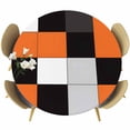 thumbnail image 1 of Orange Black Patchwork Round Fitted Table Cover Abstract Geometric Art Waterproof Table Cloth with Elastic Edge Wipeable Tablecloth for Picnic Camping Party Fits 45"-54" Diameter, 1 of 8