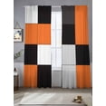 thumbnail image 1 of Orange Black Patchwork Sheer Curtains 108 Inches Long 2 Panels Abstract Geometric Art Light Filtering Semi Sheer Window Curtains Drapes for Bedroom Living Room 52"x108", 1 of 7