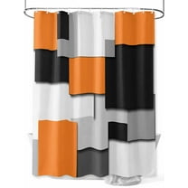 Orange Black Patchwork Shower Curtain, Abstract Retro Art Waterproof Shower Curtain Set with 12 Hooks Lightweight Washable Fabric Shower Curtains for Bathroom 48x72 Inches