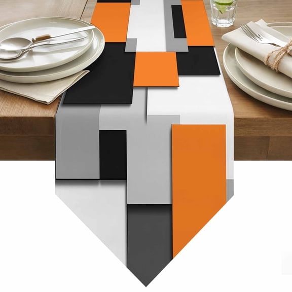 Orange Black Patchwork Table Runner 36 Inches Long Abstract Retro Art Table Runners for Dining Room Tabletop Dresser Scarf Home Party Banquet Wedding Holiday Decoration