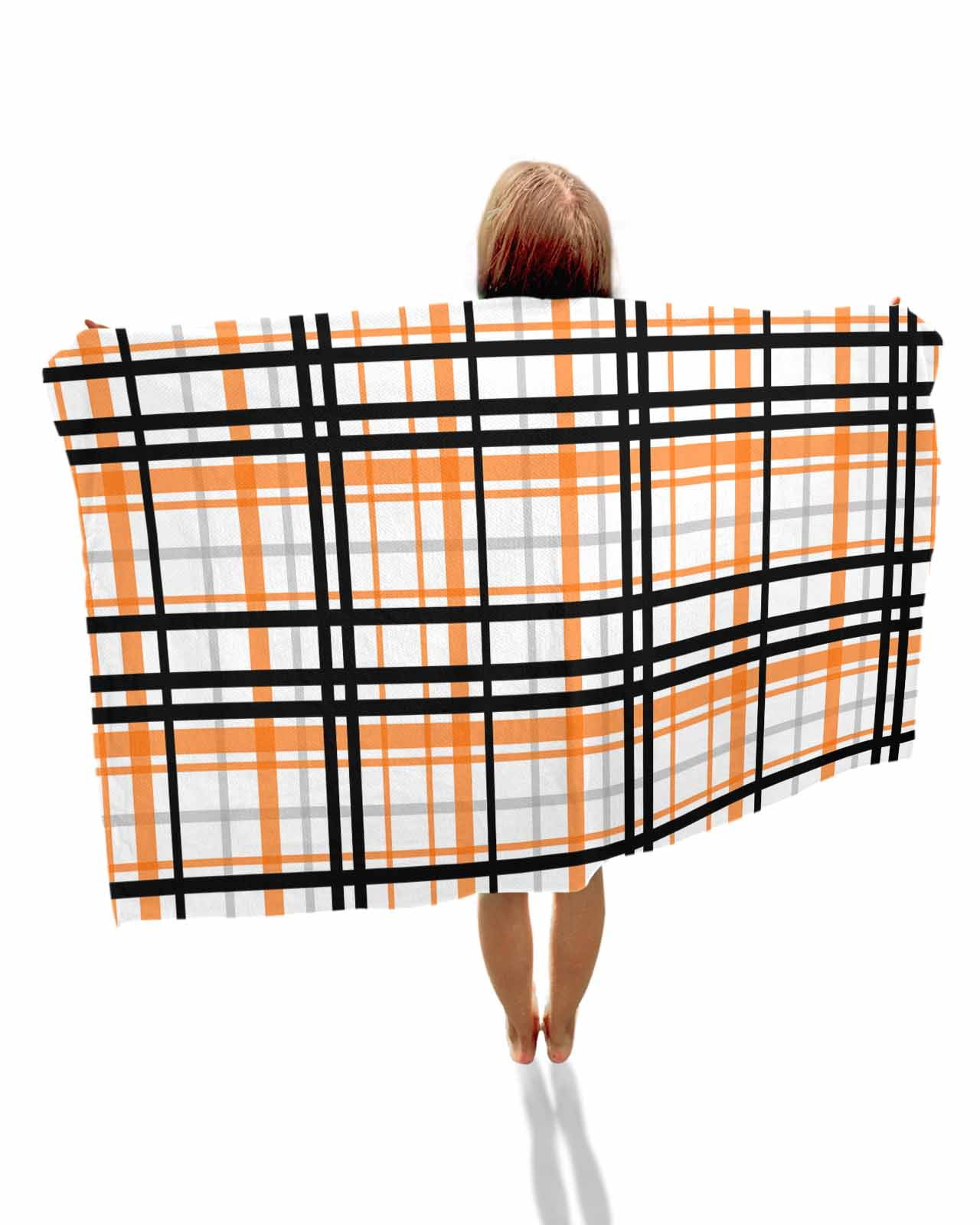 Orange Black Plaid Beach Towels Oversized Super Absorbent, Farmhouse Orange Black Checkered Lightweight Bath Towel Quick Dry Sets For Bathroom/Pool/Rv Camping/Beach Play/Gym Room/Picnic 23"x47"