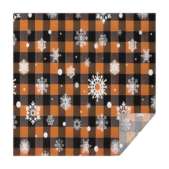 Orange and Black Plaid Christmas Snowflake Pattern Square Tablecloth,Waterproof Square Table Cover,Wipeable Spillproof Washable Table Cover for Home Kitchen Party Decor 60"x60"(152x152cm)