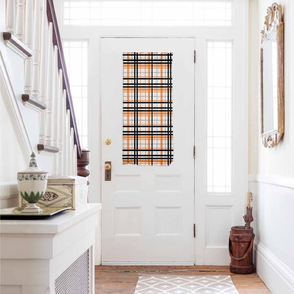 Orange Black Plaid Door Curtains for Door Window, French Sidelight Front Back Door Curtains With Tieback, Farmhouse Orange Black Checkered Kitchen Rod Pocket Drapes Panel, 25"x40"